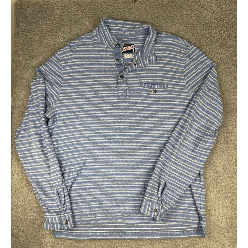 Johnnie O Hangin Out Shirt Mens Medium Blue Stripe Long Sleeve Casual Polo